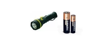 Taschenlampen, Batterien, Lampen.